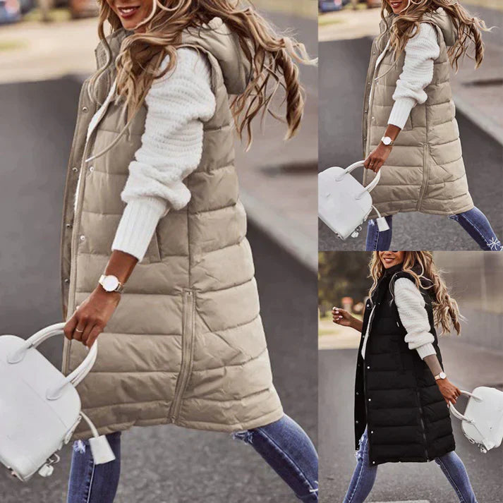 Lang mouwloos wintervest voor dames met capuchon – Koop er 1 en ontvang gratis verzending