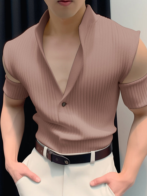 Bayline™ | Heren Effen Gebreid Textuur T-shirt met Korte Mouw