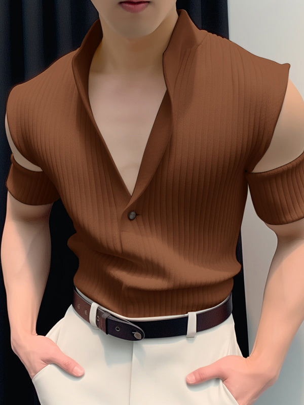 Bayline™ | Heren Effen Gebreid Textuur T-shirt met Korte Mouw