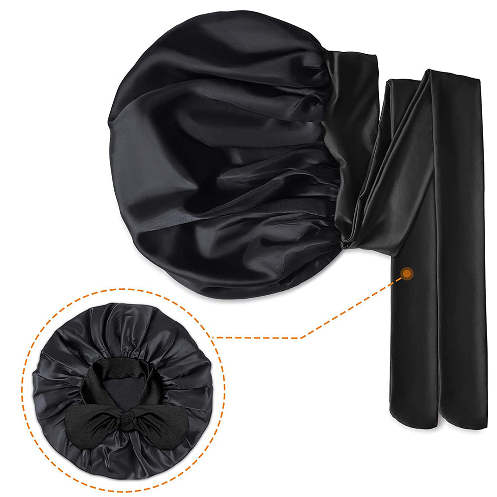Bayline™ | Satijnen Slaapmuts Met Elastische Band Voor Dames, Zwart