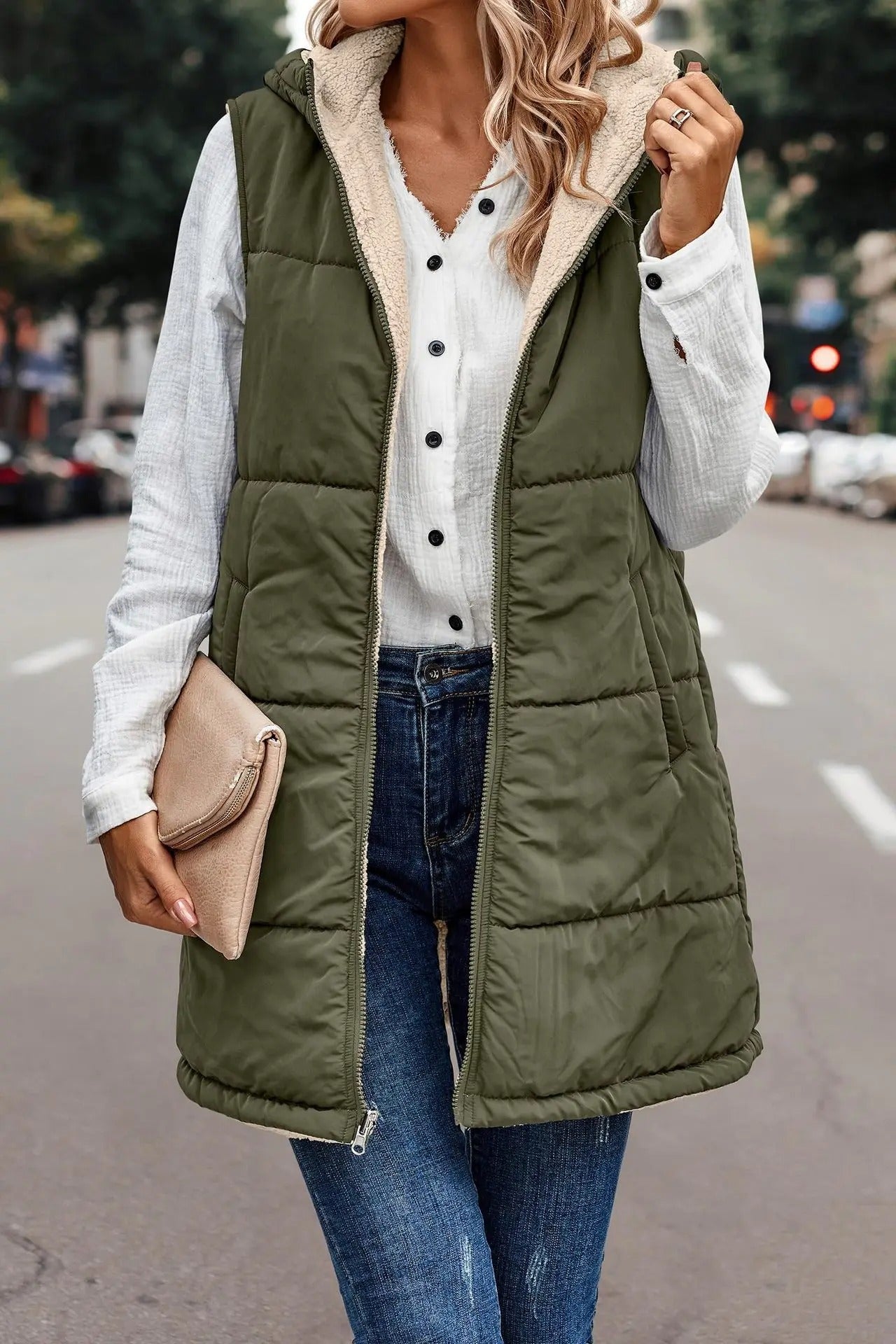 Bayline™ | Omkeerbare Fleece Mouwloze Capuchon Jas