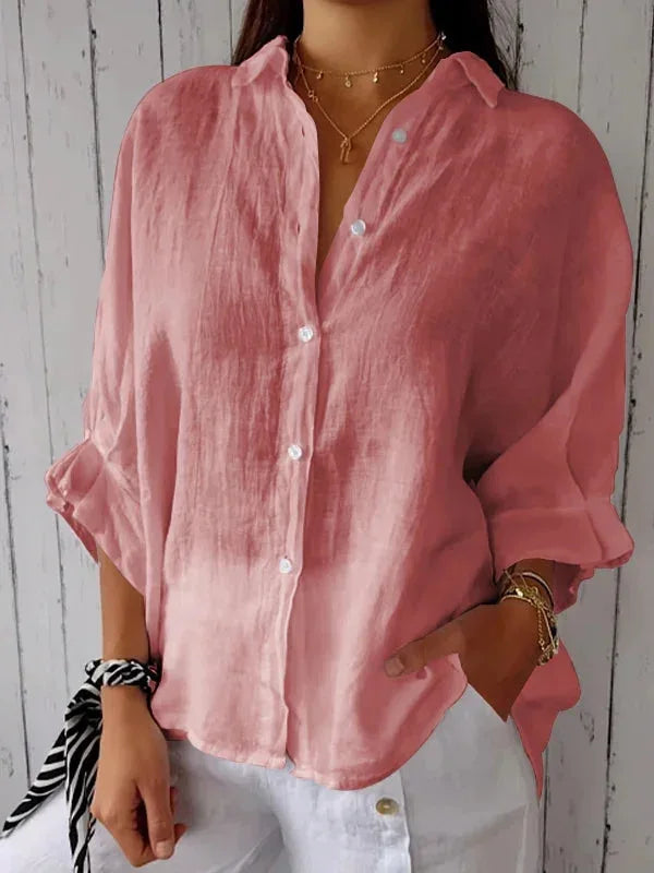 Bayline™ | Dames Katoen & Linnen Hemd - Stropdas Rug Casual Overhemd