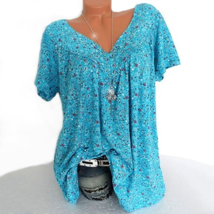 Bayline™ | V-hals Losse Korte Mouw Print Casual Vrouwen T-shirt