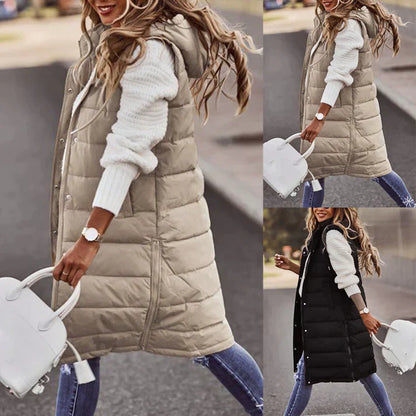 Lang mouwloos wintervest voor dames met capuchon – Koop er 1 en ontvang gratis verzending