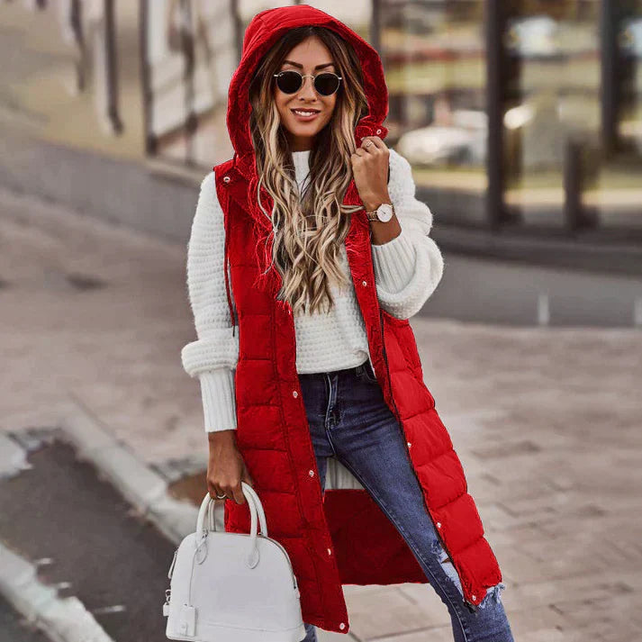 Lang mouwloos wintervest voor dames met capuchon – Koop er 1 en ontvang gratis verzending