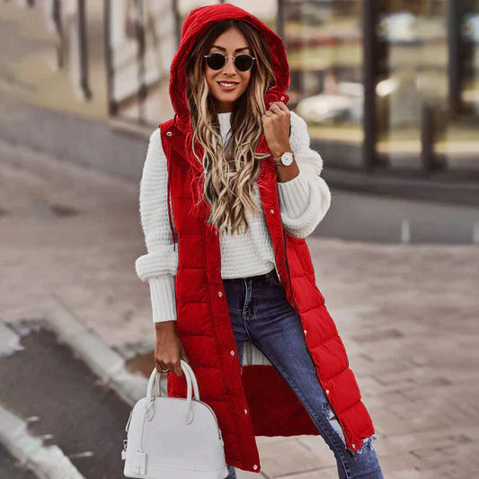 Lang mouwloos wintervest voor dames met capuchon – Koop er 1 en ontvang gratis verzending