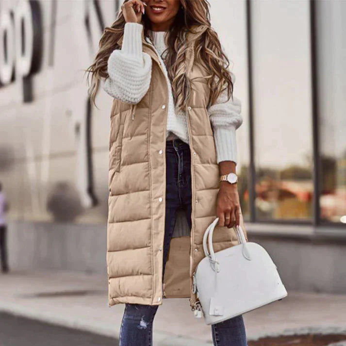 Lang mouwloos wintervest voor dames met capuchon – Koop er 1 en ontvang gratis verzending