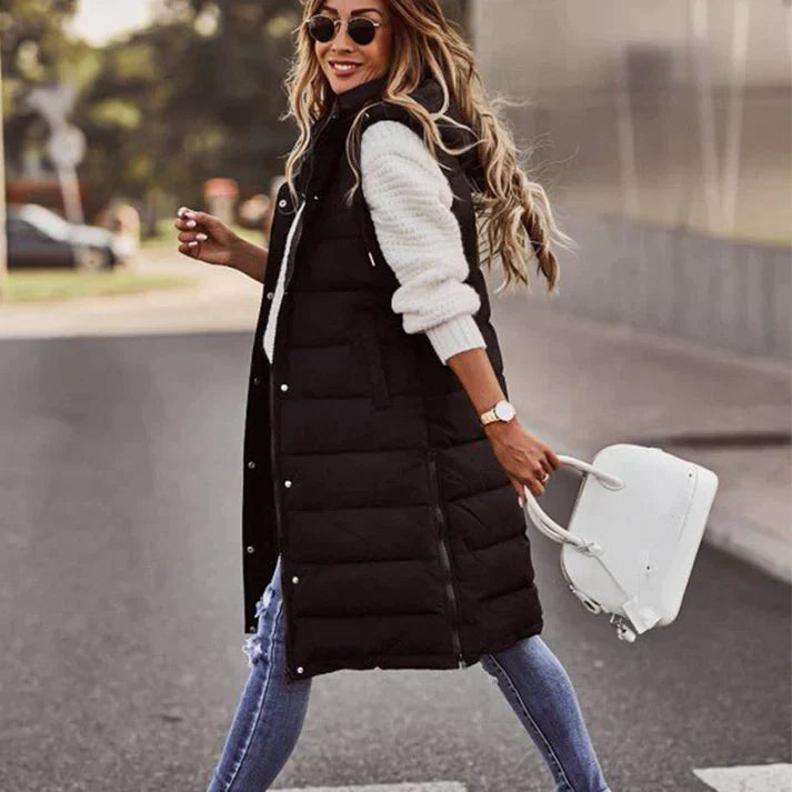 Lang mouwloos wintervest voor dames met capuchon – Koop er 1 en ontvang gratis verzending