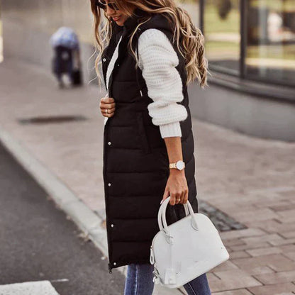 Lang mouwloos wintervest voor dames met capuchon – Koop er 1 en ontvang gratis verzending