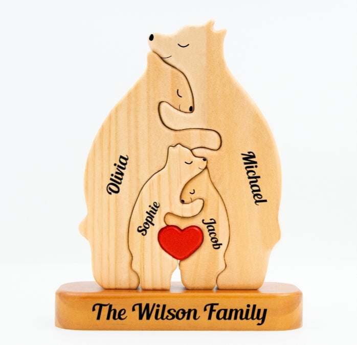 Bayline™ | Gepersonaliseerde Houten Beren Familie