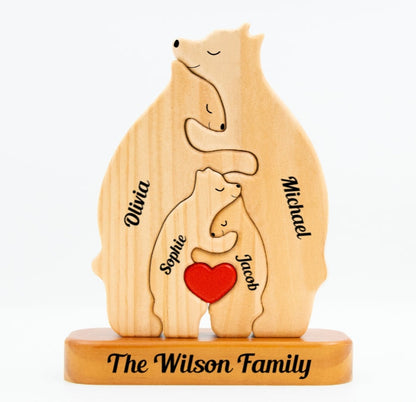 Bayline™ | Gepersonaliseerde Houten Beren Familie
