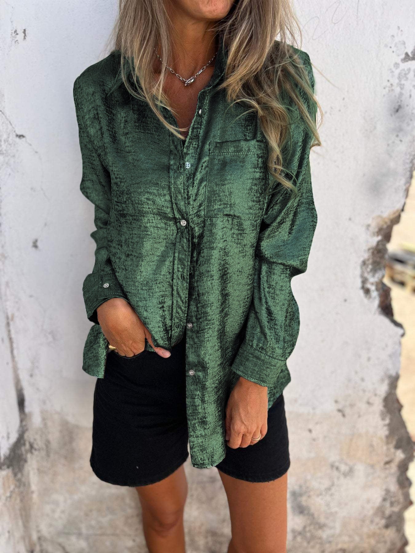 Bayline™ |  Metallic Knoopjesshirt Met Lange Mouwen