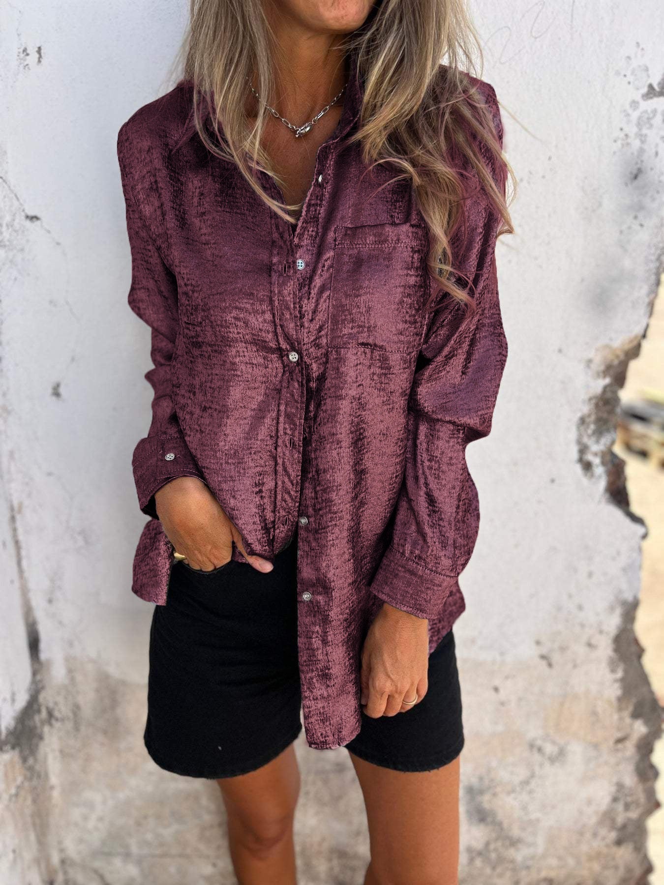 Bayline™ |  Metallic Knoopjesshirt Met Lange Mouwen