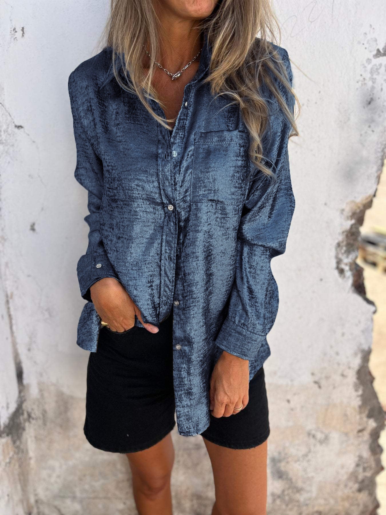 Bayline™ |  Metallic Knoopjesshirt Met Lange Mouwen