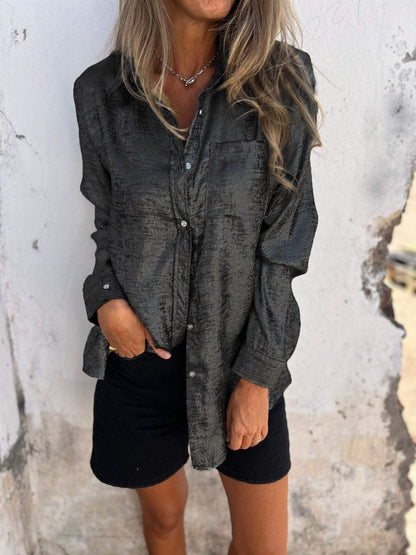 Bayline™ |  Metallic Knoopjesshirt Met Lange Mouwen