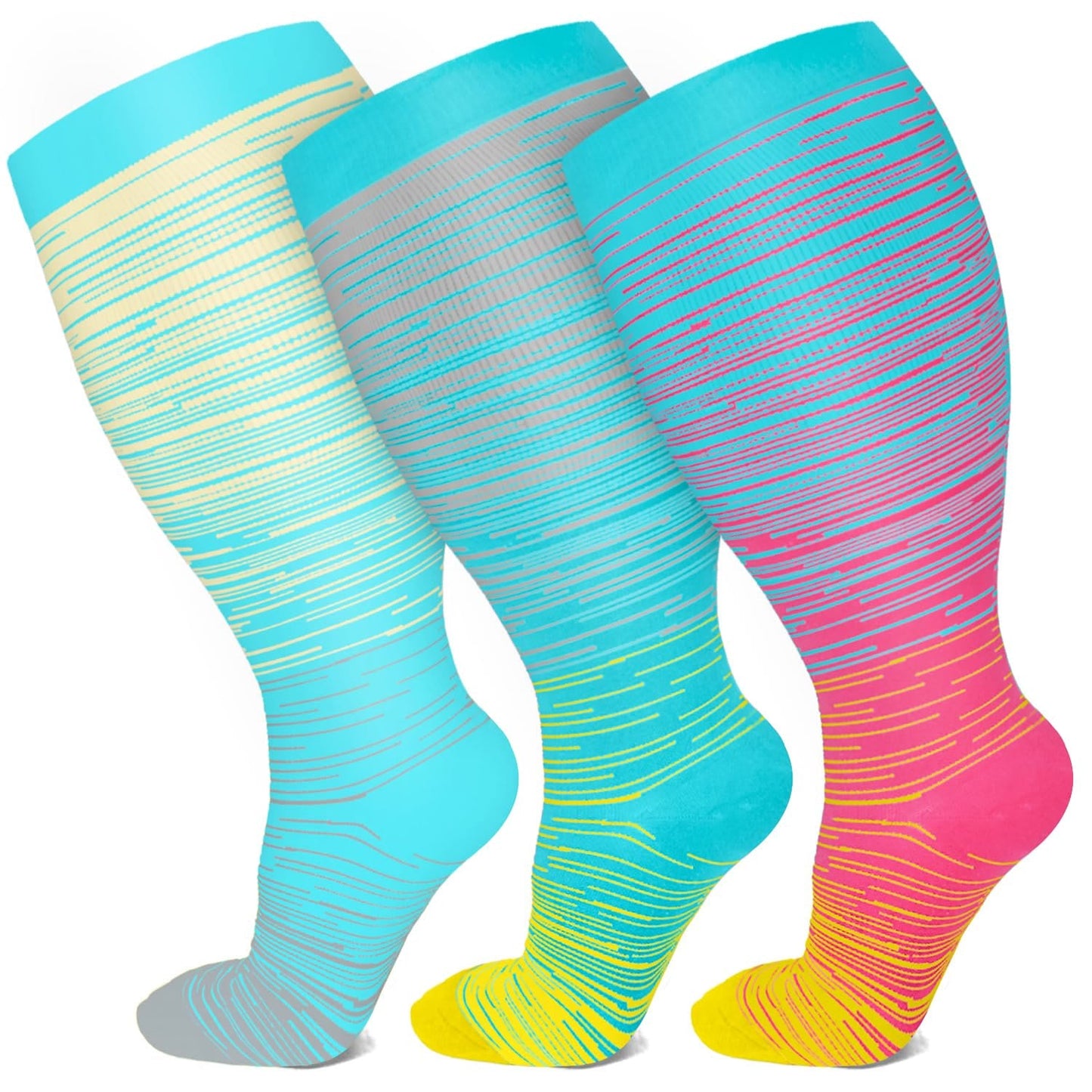 Bayline™ | Grote Maten Heldere Streep Compressiesokken (3 Veelkleurig Paar)