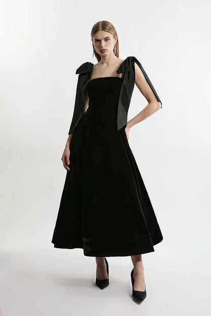 Bayline™ | Fluwelen Bandloze Strik Midi Jurk