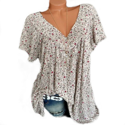 Bayline™ | V-hals Losse Korte Mouw Print Casual Vrouwen T-shirt