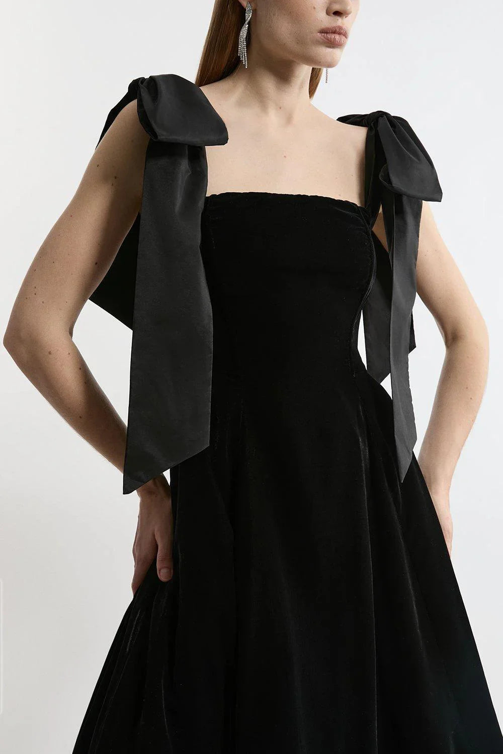 Bayline™ | Fluwelen Bandloze Strik Midi Jurk