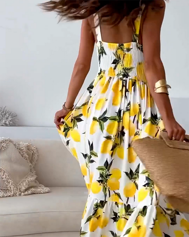 Bayline™ |  Citroen-Print Strappy Jurk