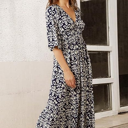 Bayline™ | Boheemse Casual Print V-hals Taille Wikkel Lange Jurk
