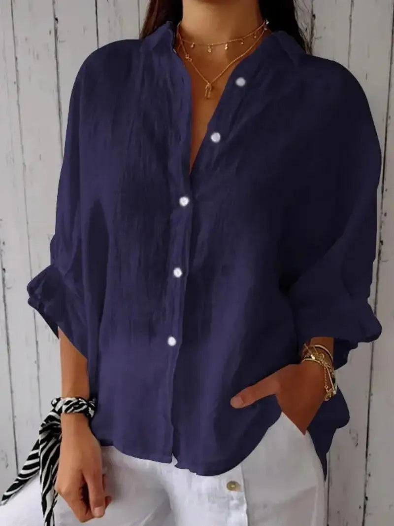 Bayline™ | Dames Katoen & Linnen Hemd  - Stropdas Rug Casual Overhemd