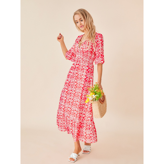 Bayline™ | Boheemse Casual Print V-hals Taille Wikkel Lange Jurk