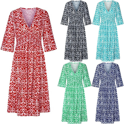 Bayline™ | Boheemse Casual Print V-hals Taille Wikkel Lange Jurk