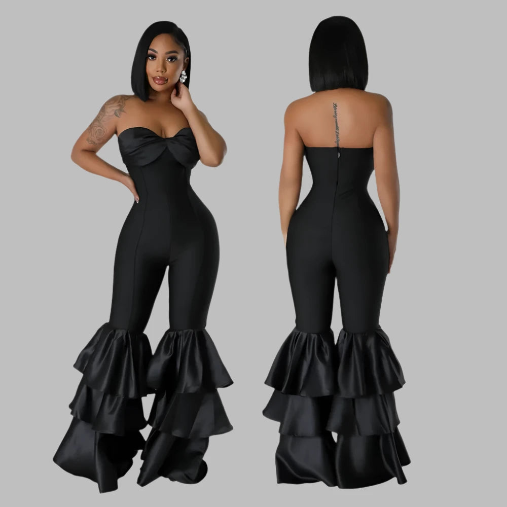 Bayline™ |  Strapless Spandex Jumpsuit Met Ruches Zwart