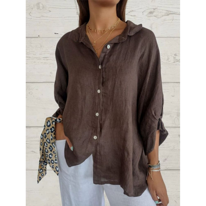 Bayline™ | Dames Katoen & Linnen Hemd  - Stropdas Rug Casual Overhemd