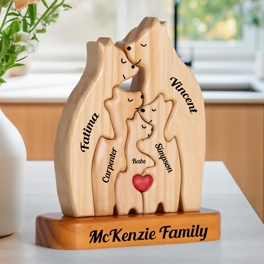 Bayline™ | Gepersonaliseerde Houten Beren Familie