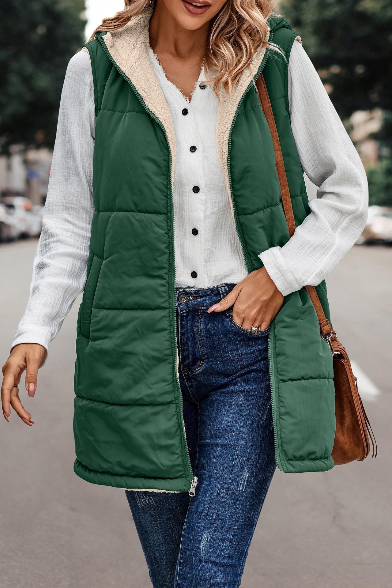 Bayline™ | Omkeerbare Fleece Mouwloze Capuchon Jas