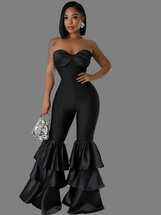 Bayline™ |  Strapless Spandex Jumpsuit Met Ruches Zwart