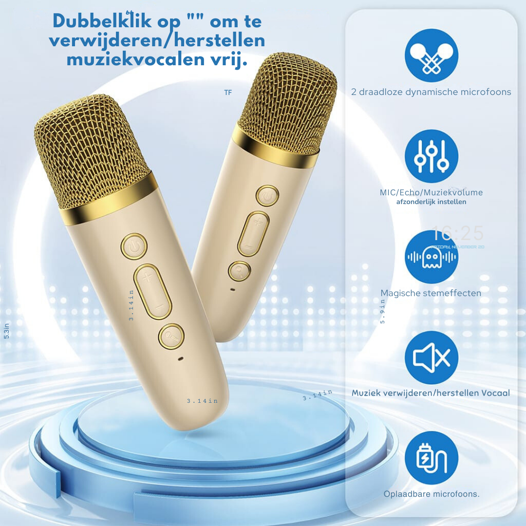 Bayline™ |  D17 Mini Karaoke Machine Voor Kinderen Met Draadloze Microfoons