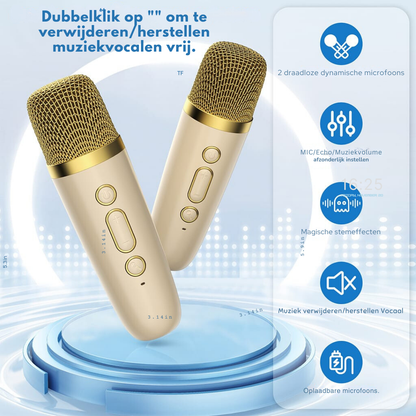 Bayline™ |  D17 Mini Karaoke Machine Voor Kinderen Met Draadloze Microfoons