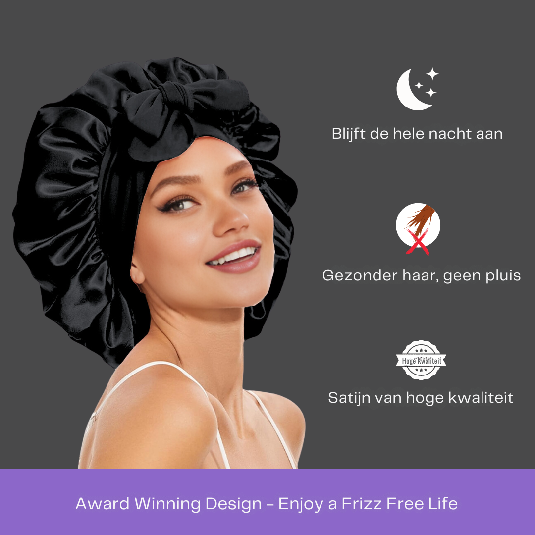 Bayline™ | Satijnen Slaapmuts  Met Elastische Band Voor Dames, Zwart