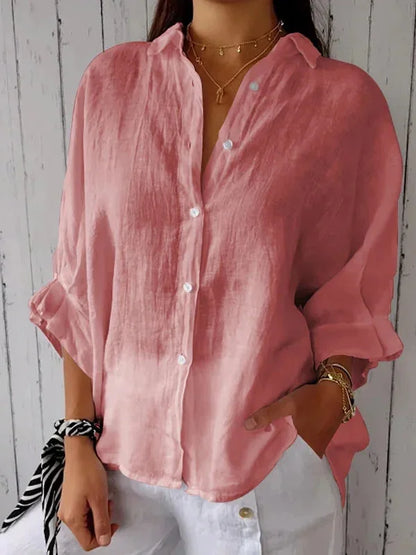 Bayline™ | Dames Katoen & Linnen Hemd  - Stropdas Rug Casual Overhemd