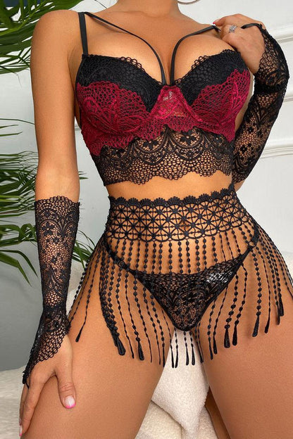 Bayline™ | Siri Lingerie Set - Zwart en Bourgondië