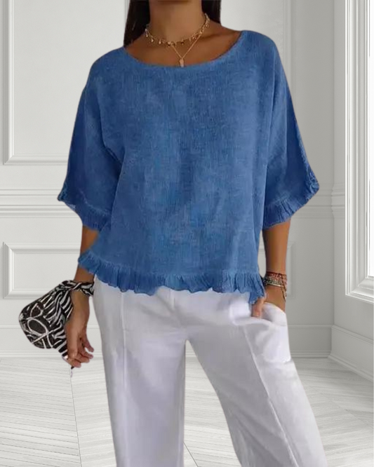 Bayline™ |  Casual Top Met Ruches en Brede Hals