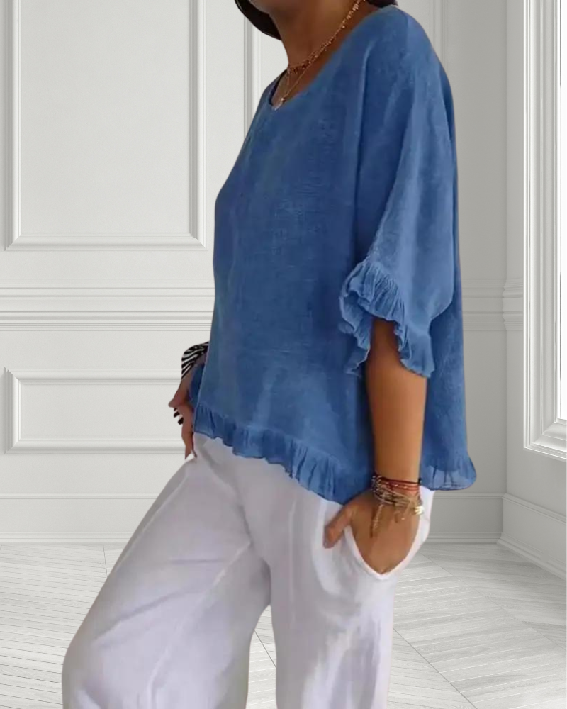 Bayline™ |  Casual Top Met Ruches en Brede Hals