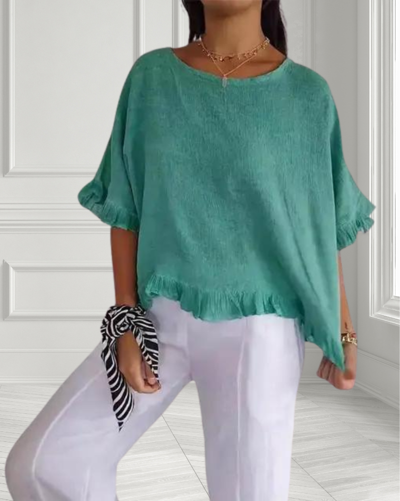 Bayline™ |  Casual Top Met Ruches en Brede Hals