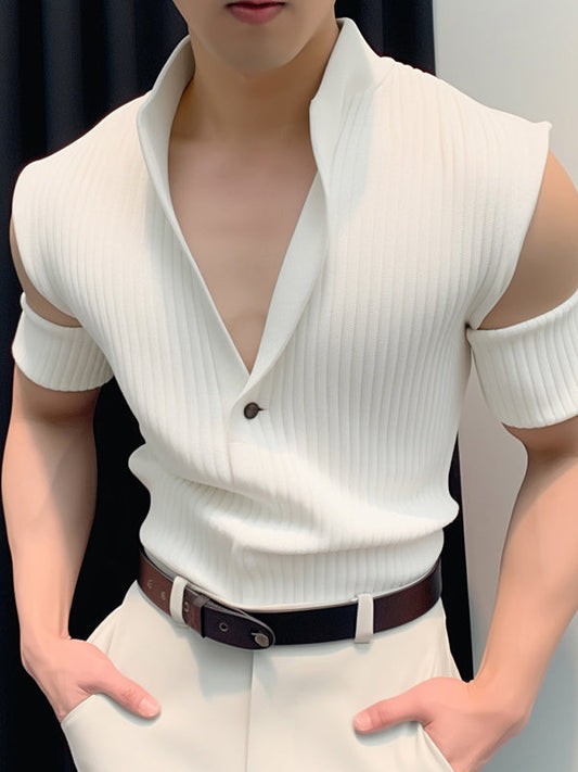 Bayline™ | Heren Effen Gebreid Textuur T-shirt met Korte Mouw