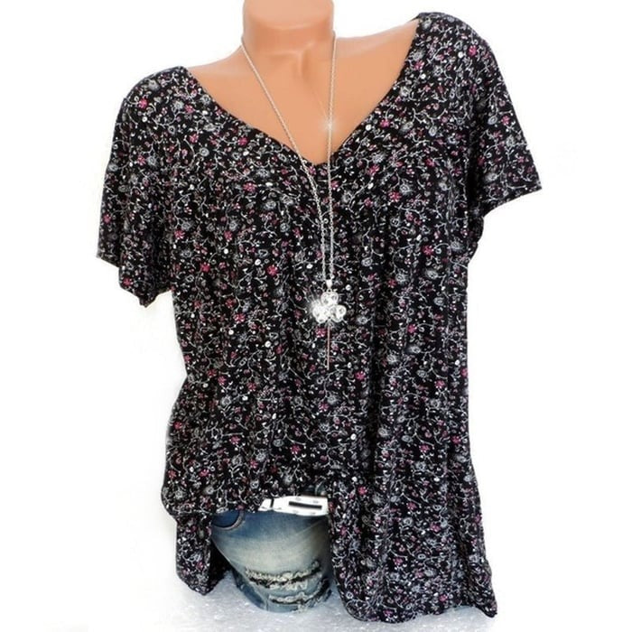 Bayline™ | V-hals Losse Korte Mouw Print Casual Vrouwen T-shirt