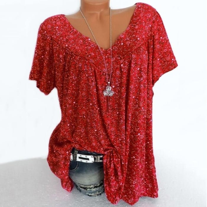 Bayline™ | V-hals Losse Korte Mouw Print Casual Vrouwen T-shirt
