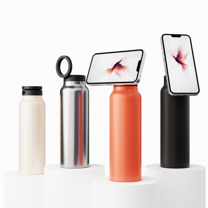 FluidFlex™ waterfles | Roestvrijstalen waterfles en magnetische telefoonhouder in 1!