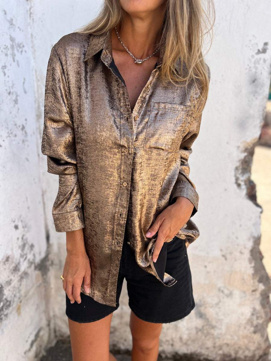 Bayline™ |  Metallic Knoopjesshirt Met Lange Mouwen