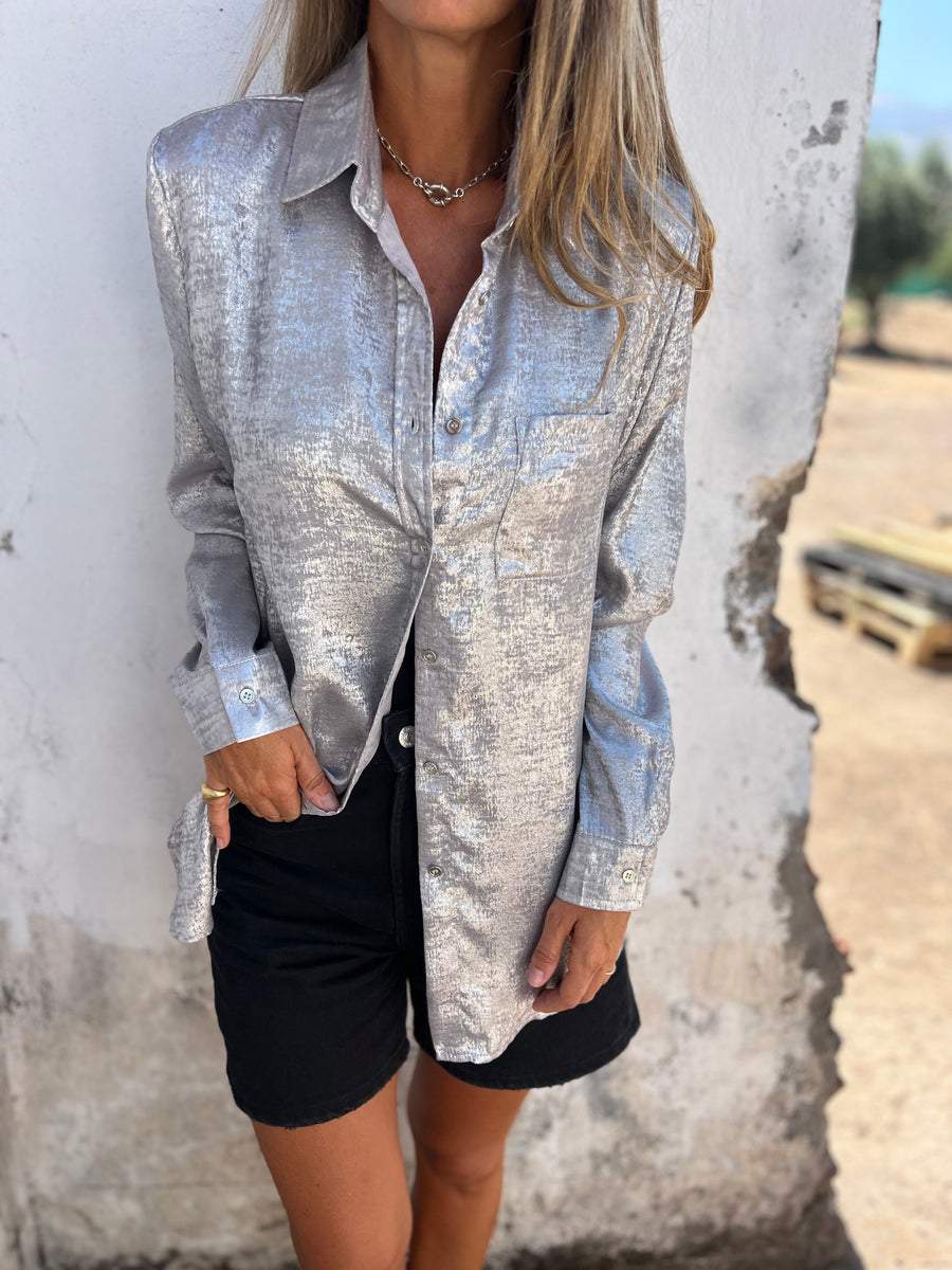 Bayline™ |  Metallic Knoopjesshirt Met Lange Mouwen