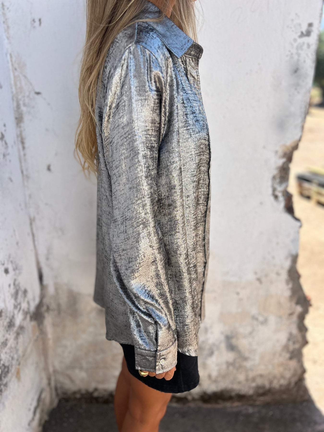 Bayline™ |  Metallic Knoopjesshirt Met Lange Mouwen