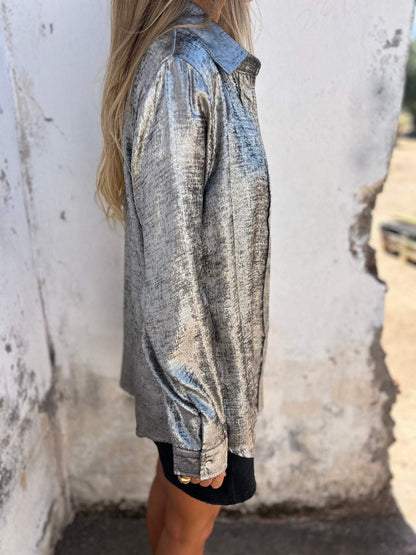 Bayline™ |  Metallic Knoopjesshirt Met Lange Mouwen