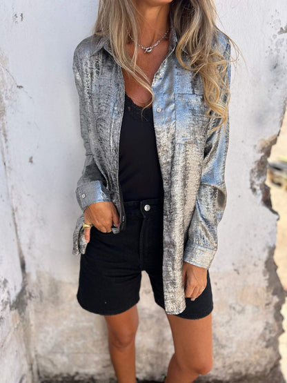 Bayline™ |  Metallic Knoopjesshirt Met Lange Mouwen